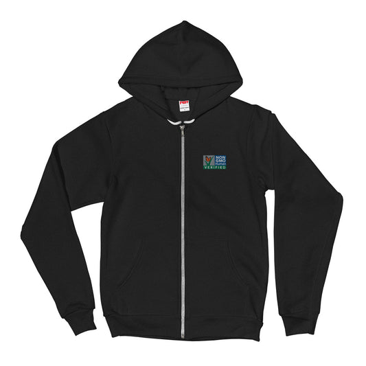 Non GMO Verified Embroidered Zip Up Hoodie sweater