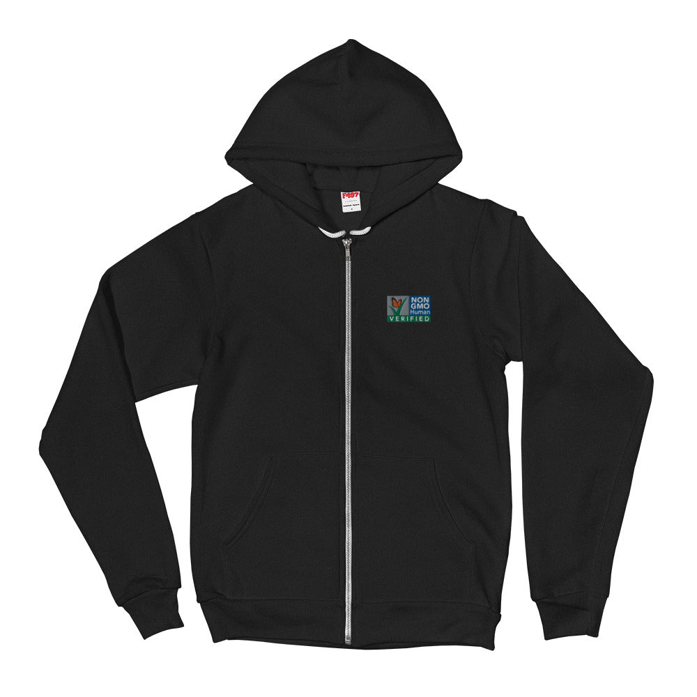 Non GMO Verified Embroidered Zip Up Hoodie sweater
